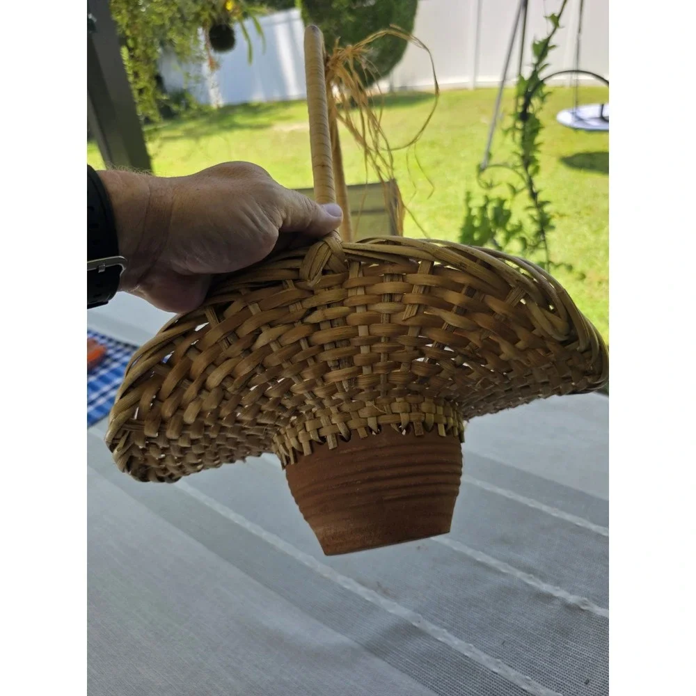 Handmade Woven Basket Planter‎ Terracotta Clay Pot Hanging HandleRustic Decor
